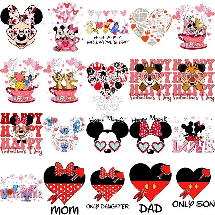 150 Mouse And Friends Mix Valentine Designs Bundle PNG