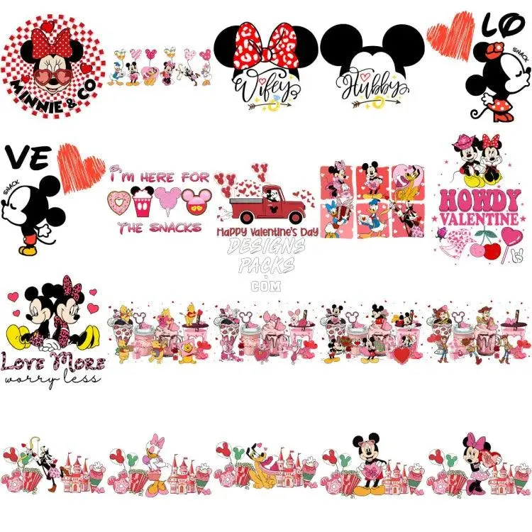 150 Mouse And Friends Mix Valentine Designs Bundle PNG