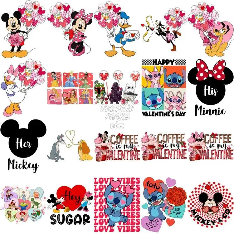150 Mouse And Friends Mix Valentine Designs Bundle PNG