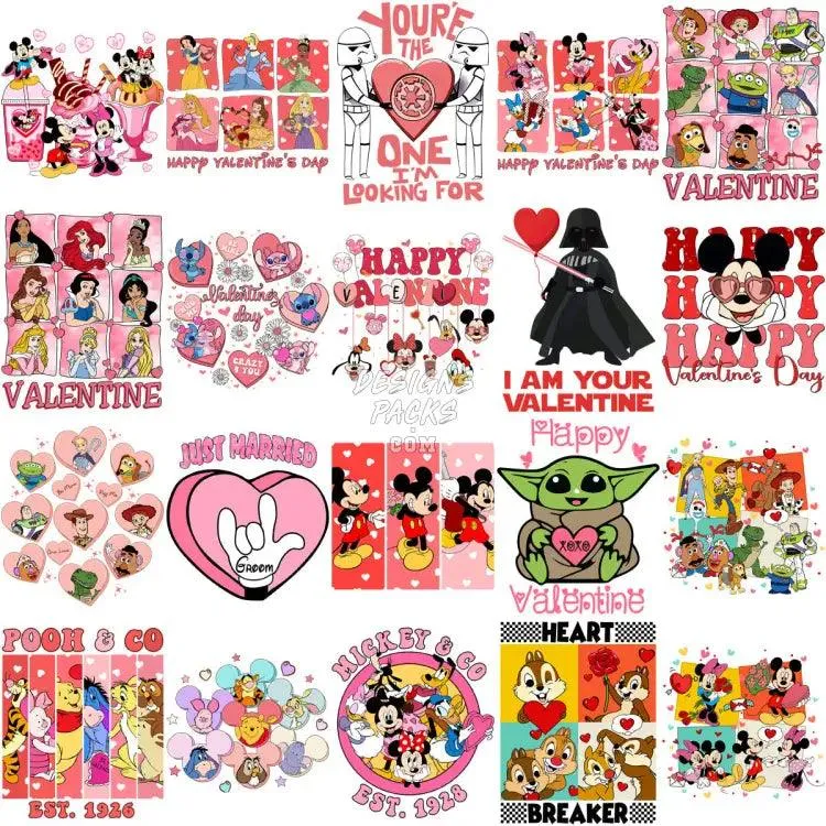 150 Mouse And Friends Mix Valentine Designs Bundle PNG