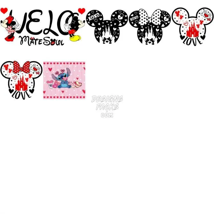 150 Mouse And Friends Mix Valentine Designs Bundle PNG