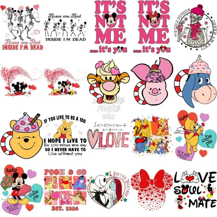 150 Mouse And Friends Mix Valentine Designs Bundle PNG