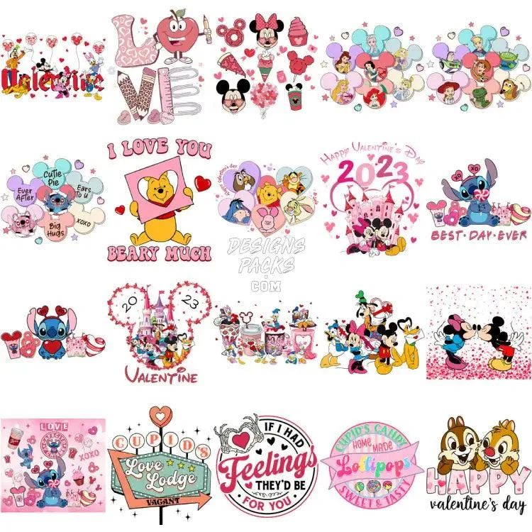 150 Mouse And Friends Mix Valentine Designs Bundle PNG