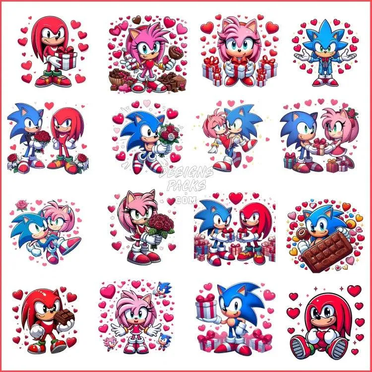 16 Sonic Valentine Designs Bundle PNG
