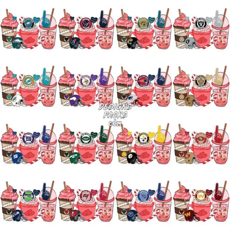 32 Valentine Drinks Football Teams Designs Bundle PNG