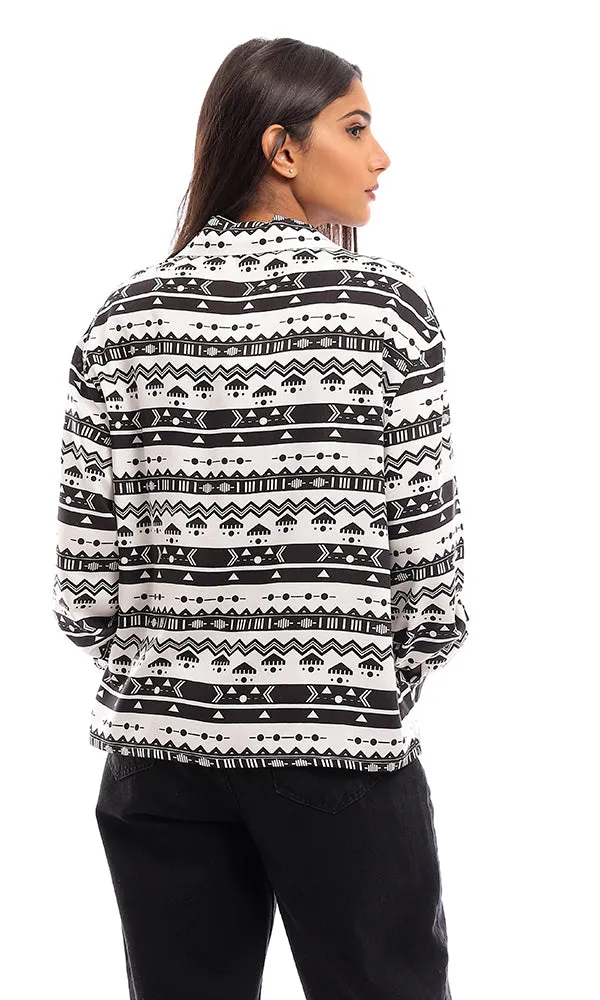95474 Geometric Pattern Rayon Trendy Cardigan - Black & White