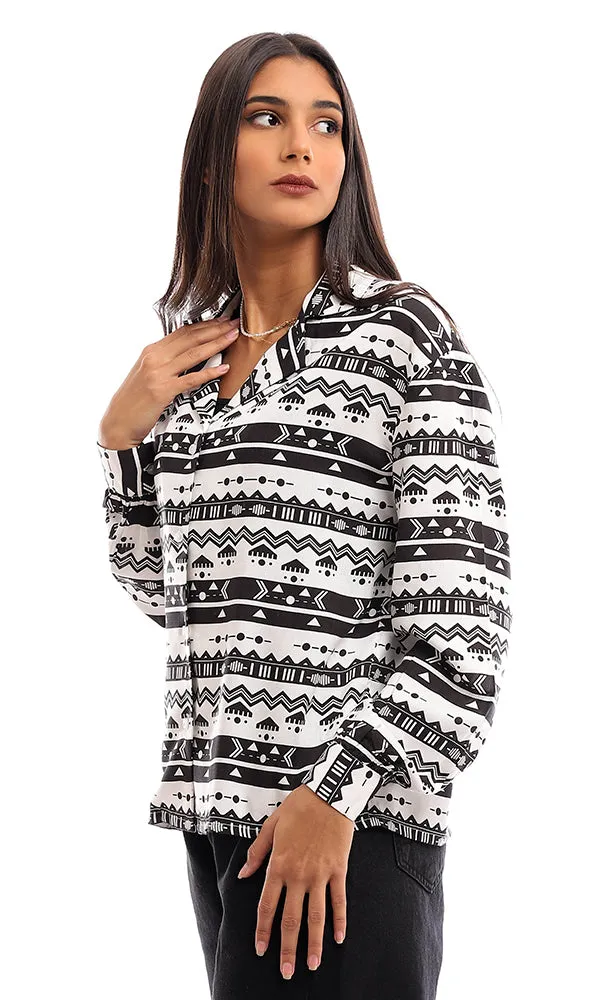 95474 Geometric Pattern Rayon Trendy Cardigan - Black & White