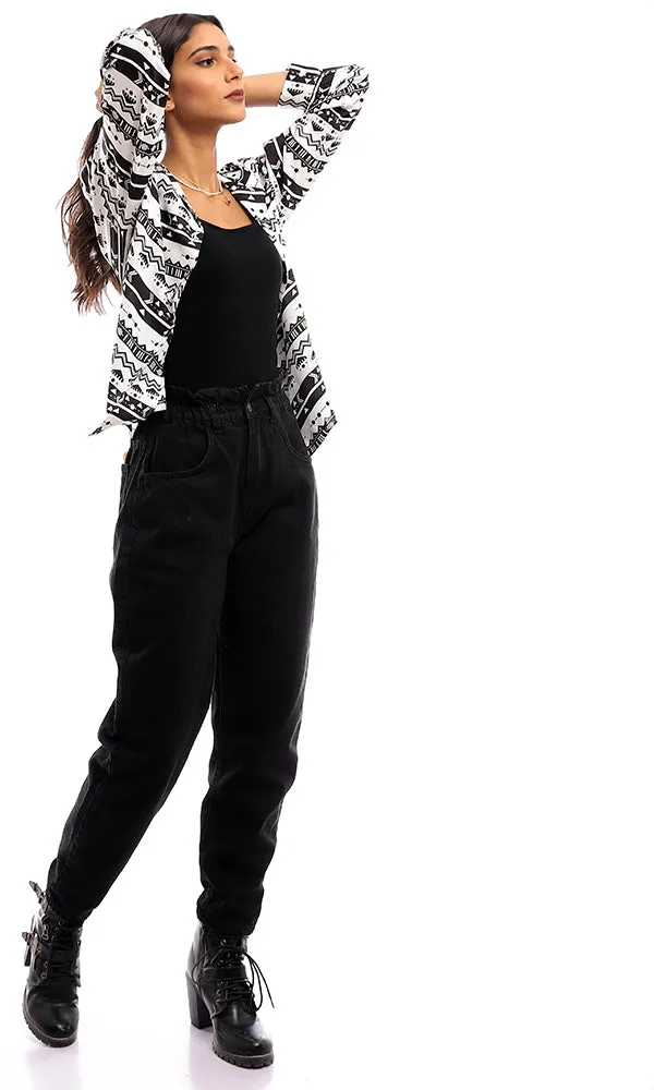 95474 Geometric Pattern Rayon Trendy Cardigan - Black & White