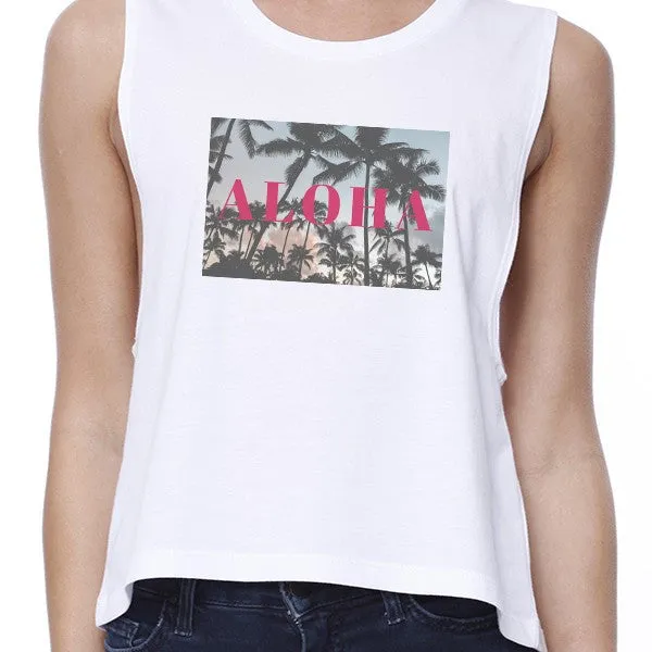 Aloha Womens White Lightweight Cropped Shirt For Summer Vacation