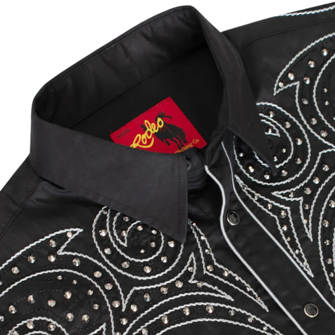Avalon Men's Western Cowboy Embroidery Black Shirt