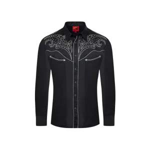 Avalon Men's Western Cowboy Embroidery Black Shirt