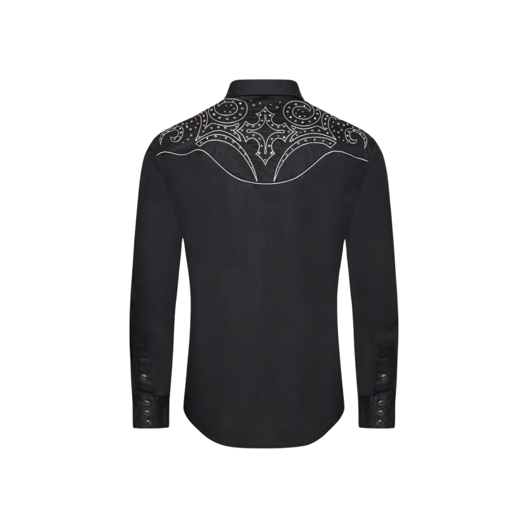 Avalon Men's Western Cowboy Embroidery Black Shirt