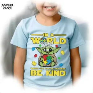 Baby Yoda Autism Awareness Dr.Suesss Day In a World Where You Can Be Anything Be Kind PNG Design