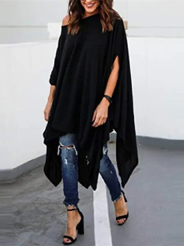 Batwing Sleeves Loose Solid Color Shirts Tops