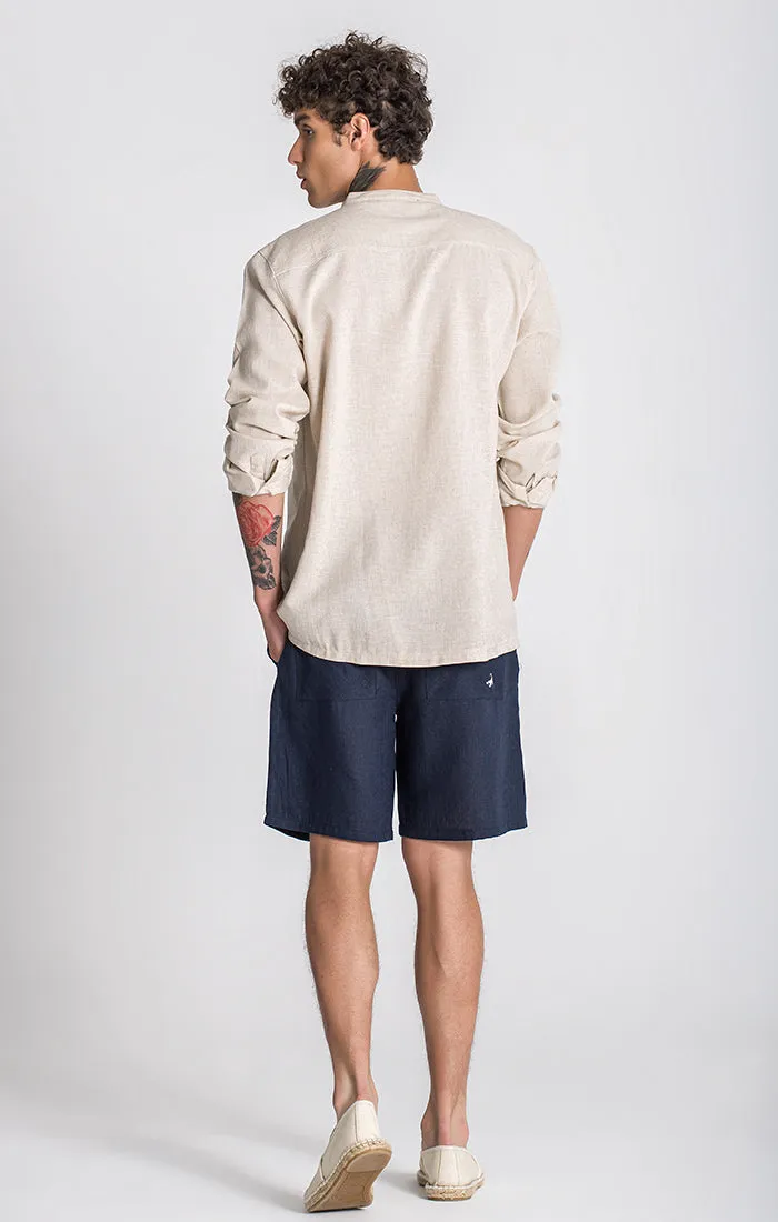 Beige Linen Grandad Shirt