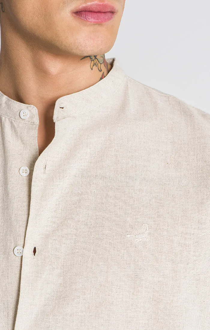 Beige Linen Grandad Shirt