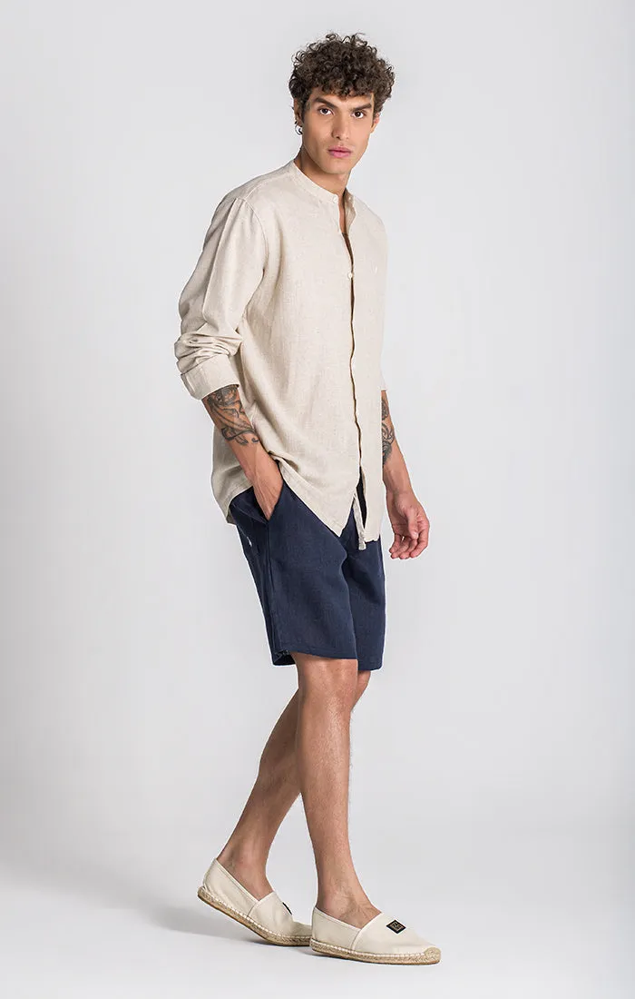 Beige Linen Grandad Shirt