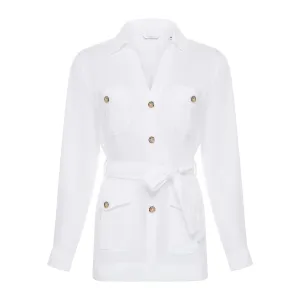 Belted Linen Shirt - White
