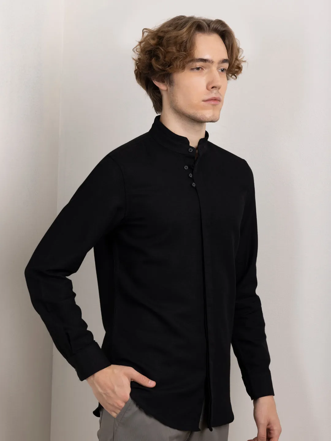Black Chinese Collar Shirt