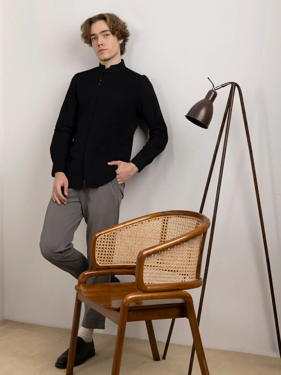 Black Chinese Collar Shirt
