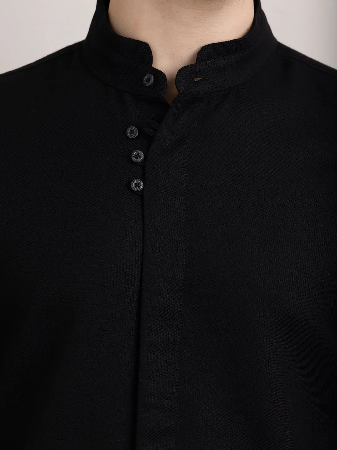 Black Chinese Collar Shirt