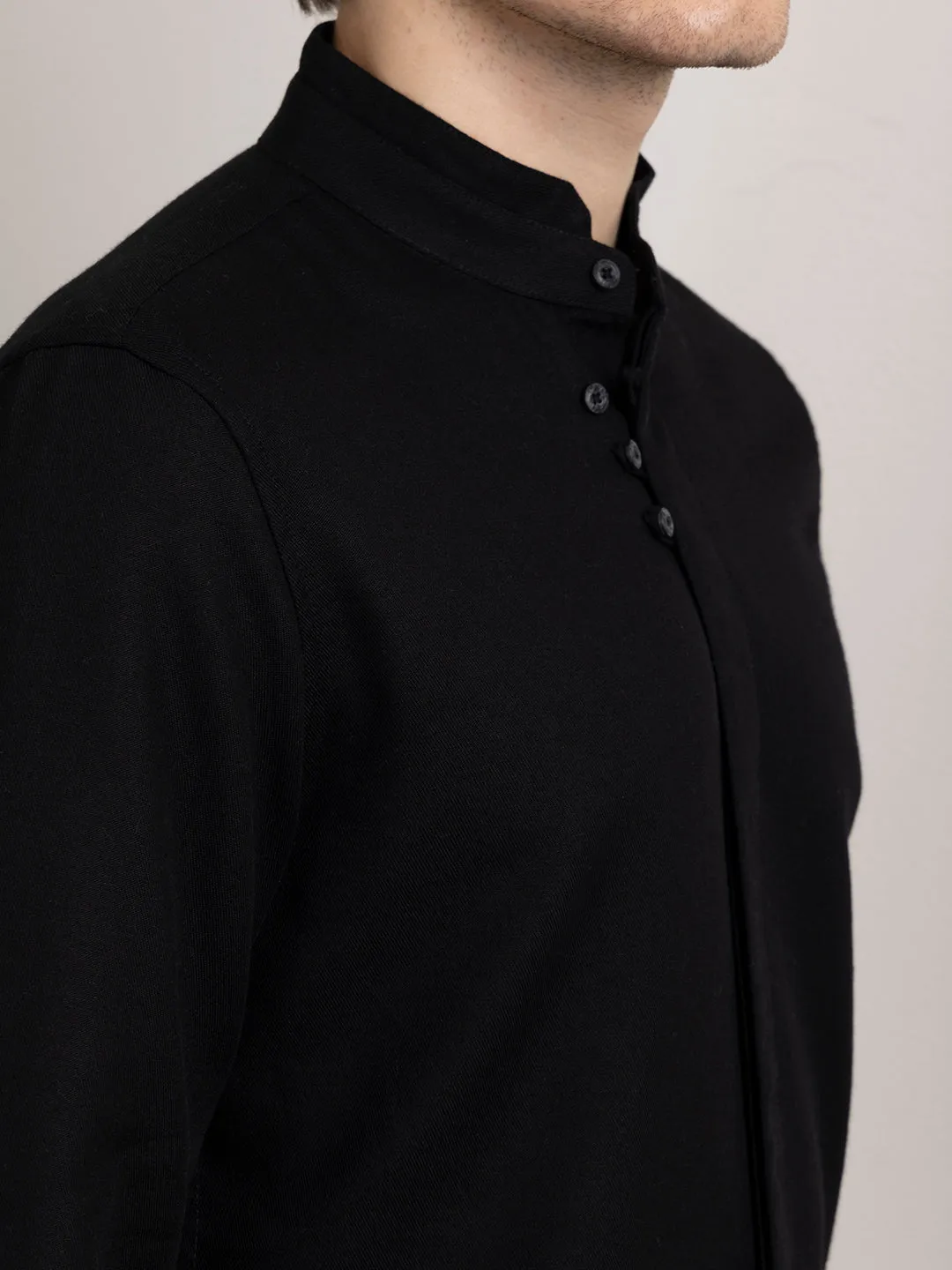 Black Chinese Collar Shirt