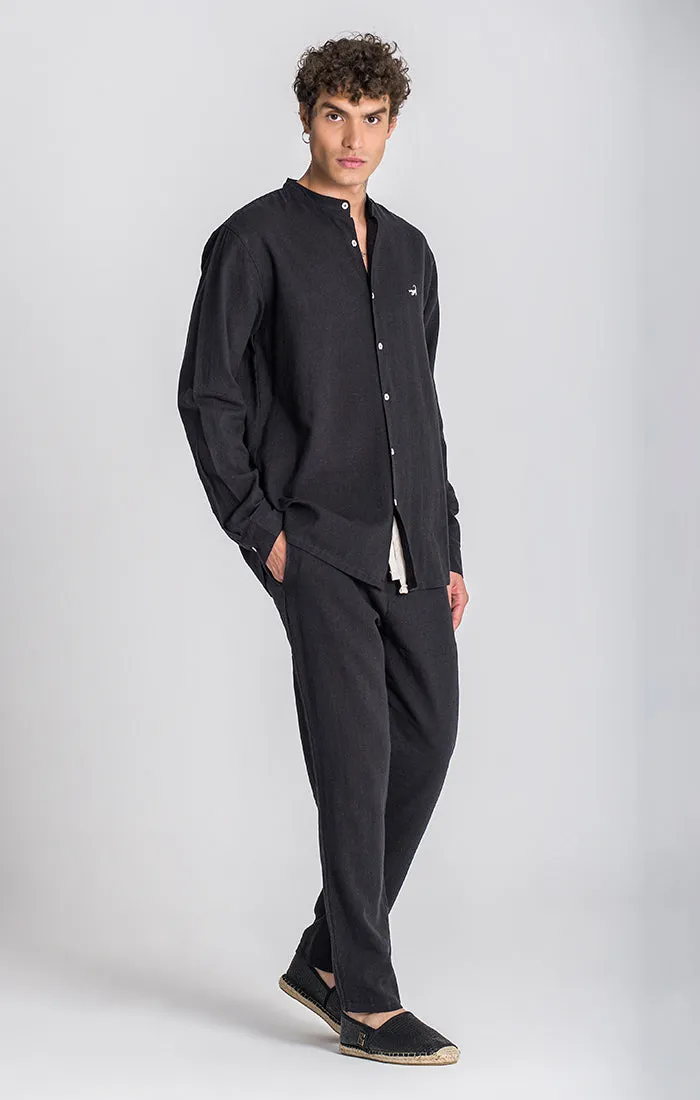 Black Linen Grandad Shirt