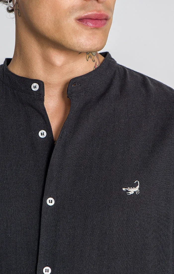 Black Linen Grandad Shirt
