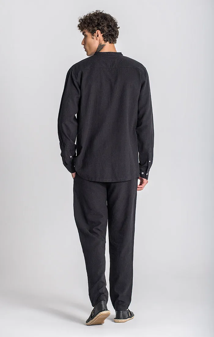 Black Linen Grandad Shirt