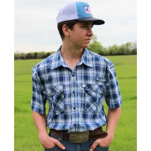 Blue Plaid Short Sleeve Fishing Shirt