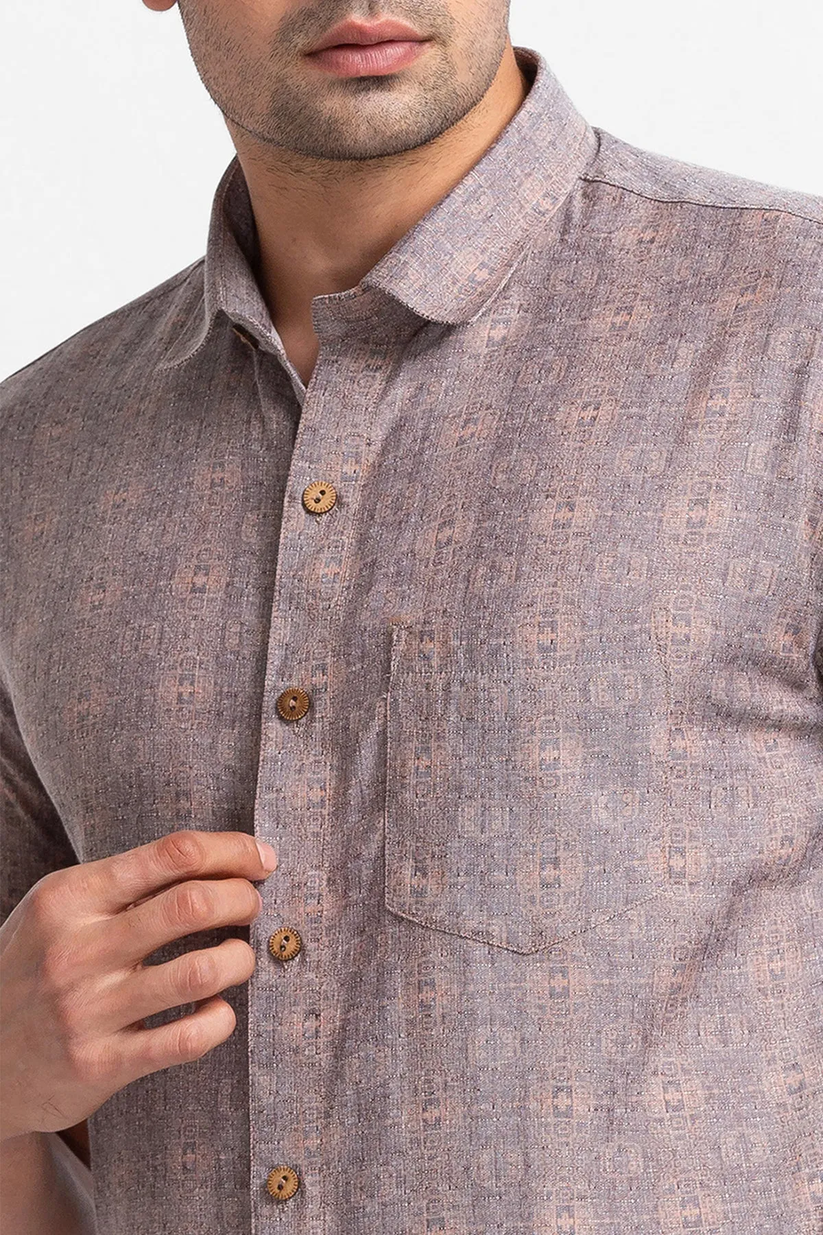 Brown Denim Look Digital Print Shirt