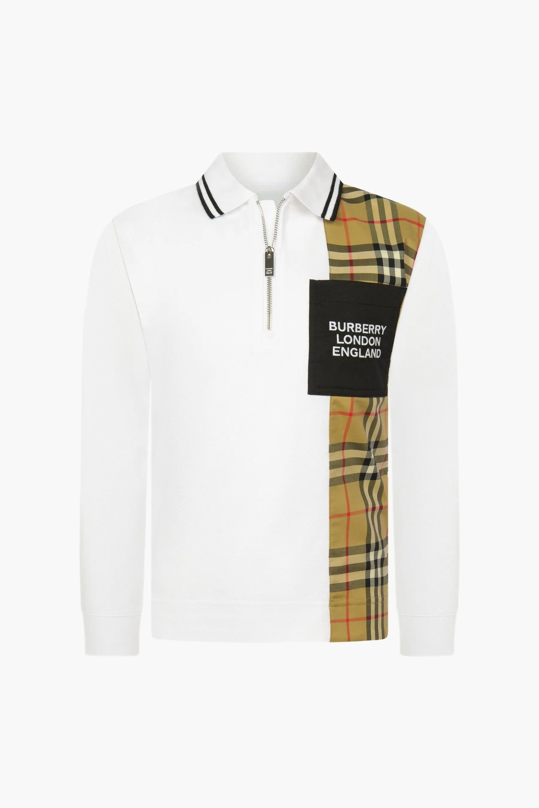 Burberry Boys Cotton Check Strip Polo Shirt