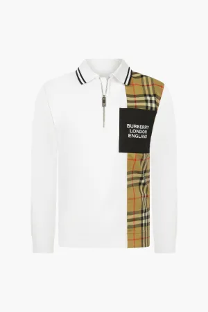Burberry Boys Cotton Check Strip Polo Shirt