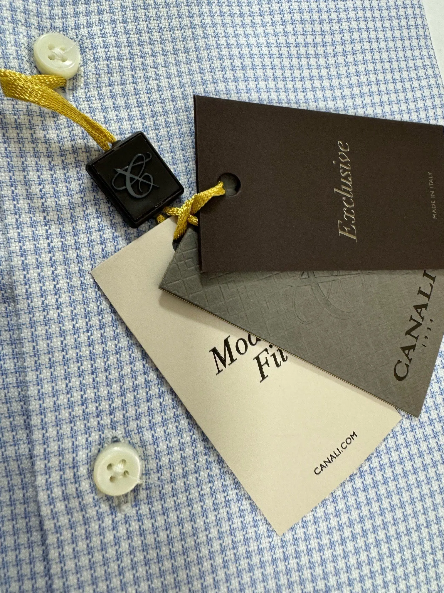 Canali Dress Shirt Exclusive White Blue Houndstooth - Modern Fit 40 - 15 3/4 SALE
