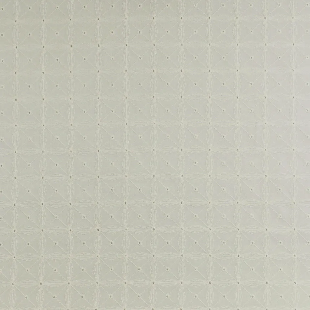 Carolina - Light Cream, Geometric Embroidered Cotton Woven Fabric Sample