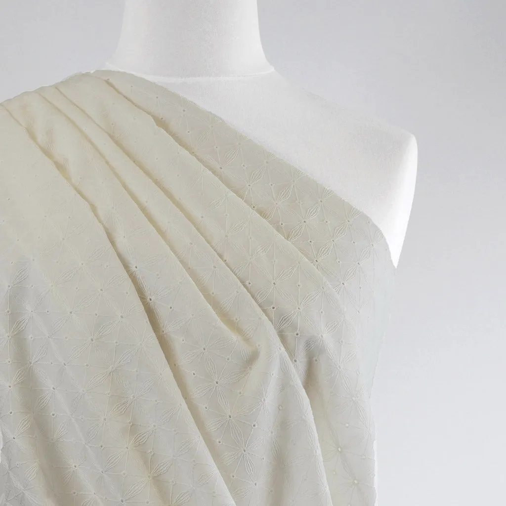 Carolina - Light Cream, Geometric Embroidered Cotton Woven Fabric Sample