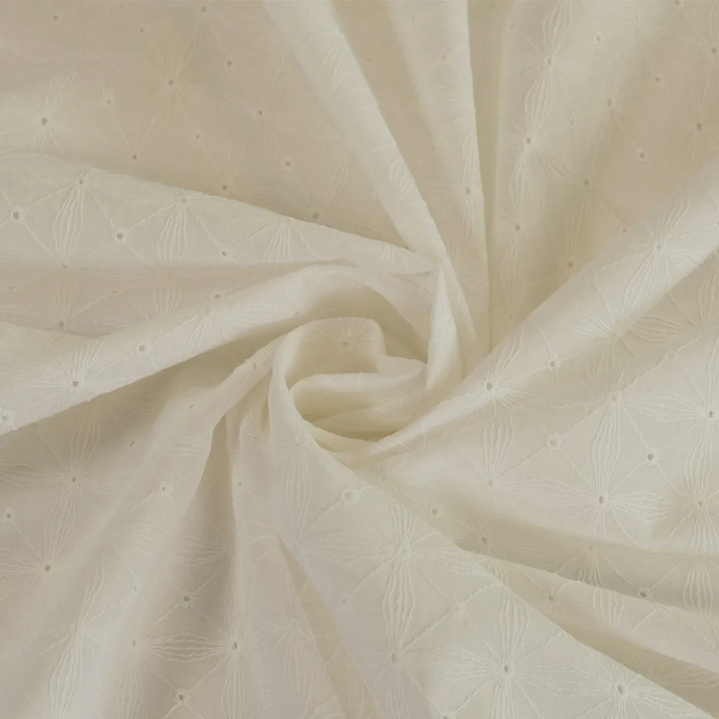 Carolina - Light Cream, Geometric Embroidered Cotton Woven Fabric Sample