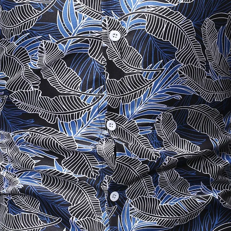 Casual Long Sleeve Hawaiian Leaf Print Men Shirt