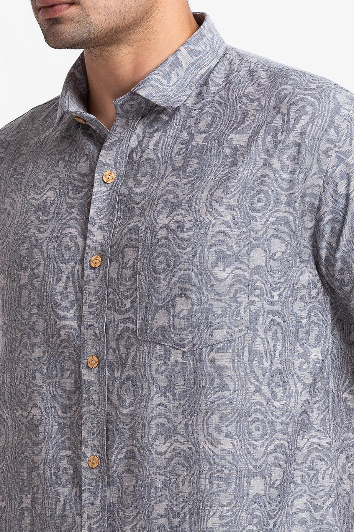 Charcoal Denim Look Digital Print Shirt