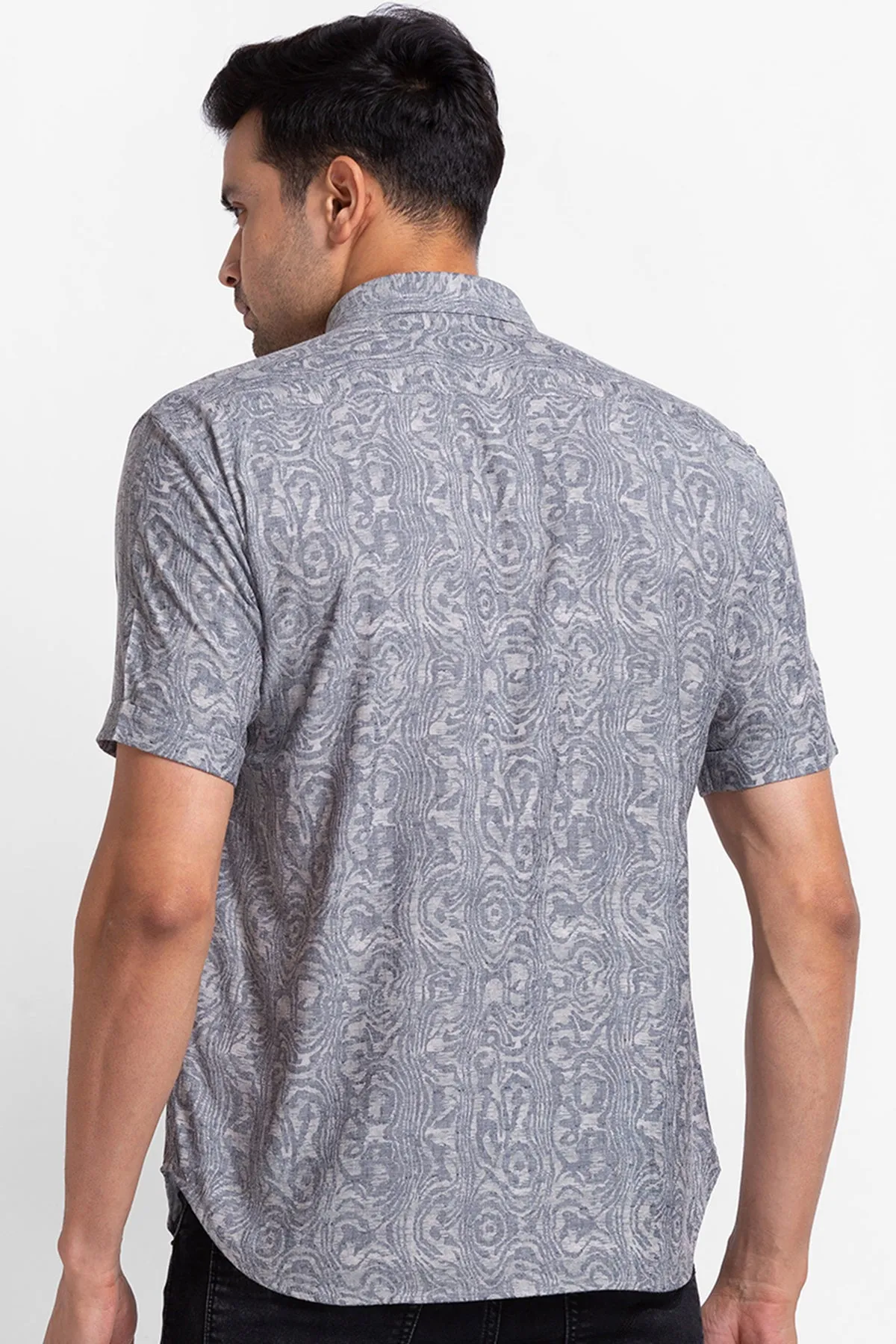 Charcoal Denim Look Digital Print Shirt