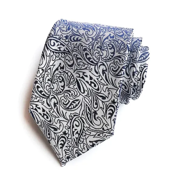 Classy Men White & Black Silk Paisley Tie