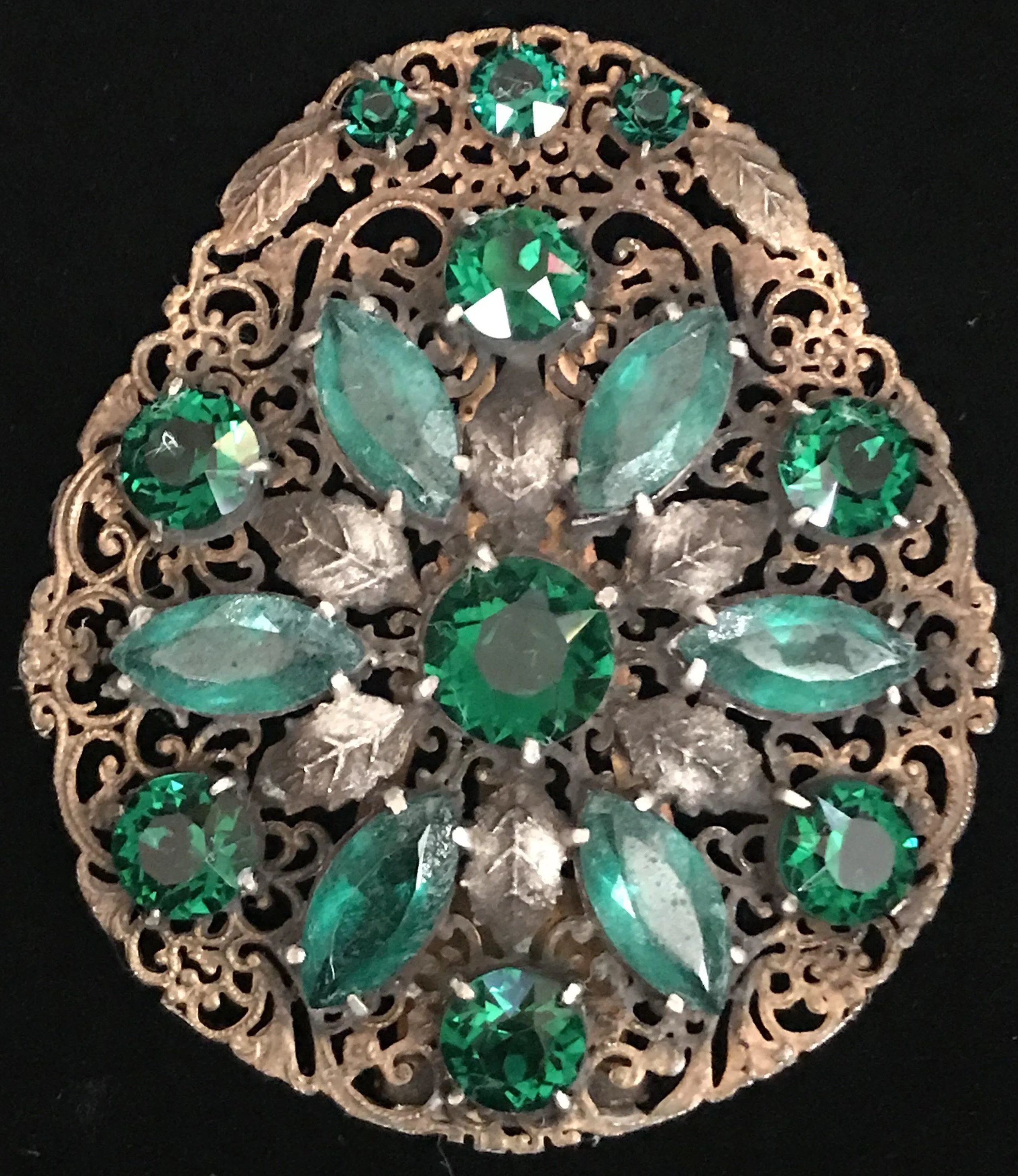 Edwardian Dress Clip with Green Stones