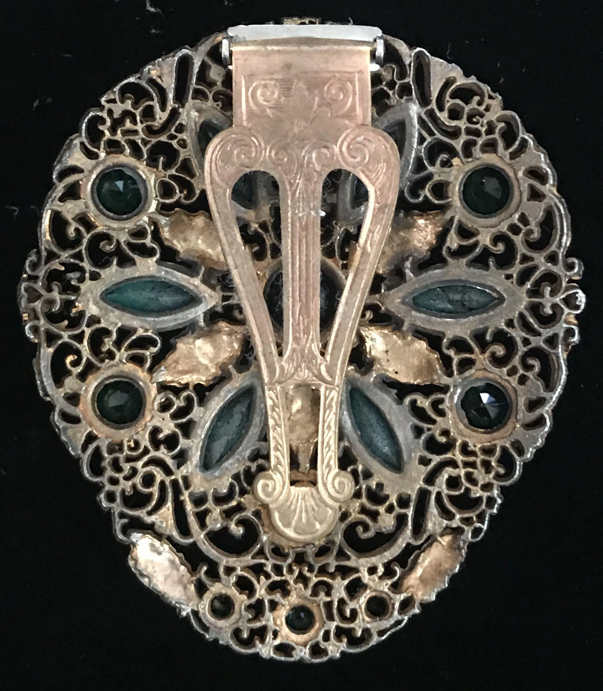 Edwardian Dress Clip with Green Stones