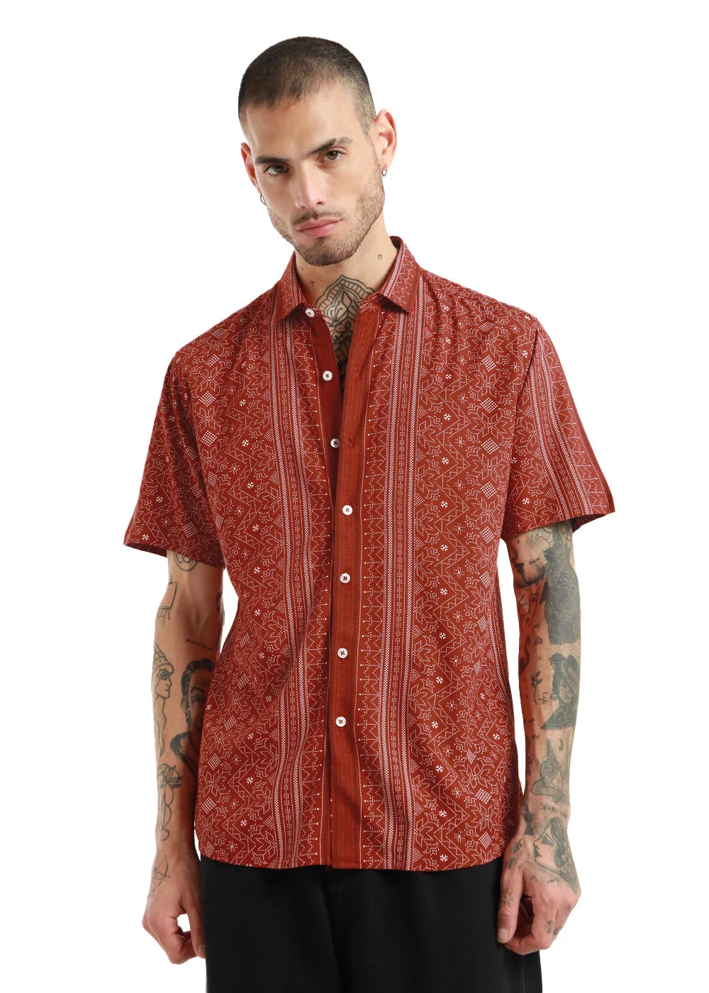 Fabula Rust Print Half Sleeve Shirt
