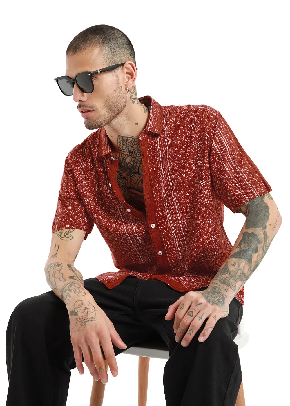 Fabula Rust Print Half Sleeve Shirt