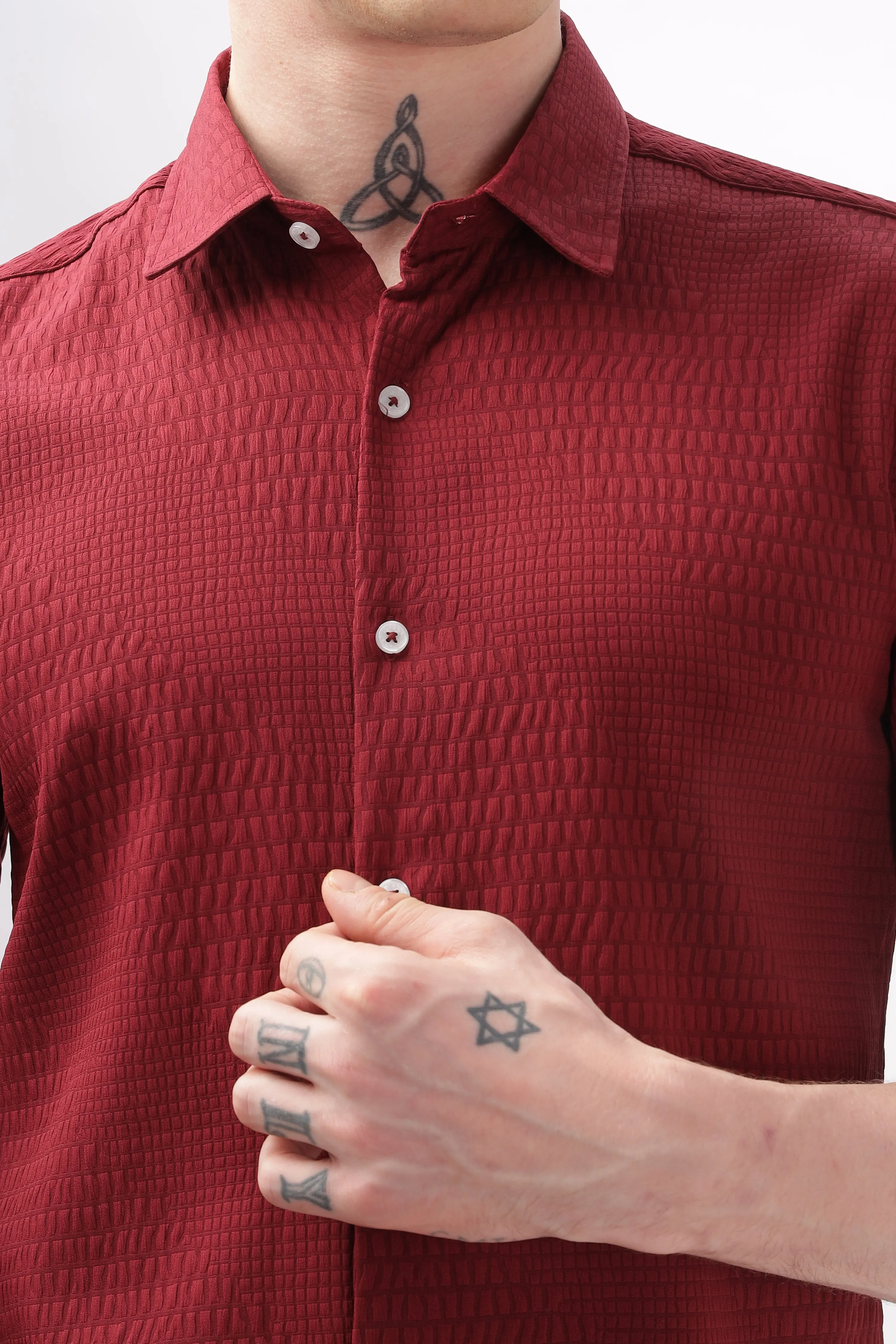 Faux Alligator Print Maroon Textured Shirt