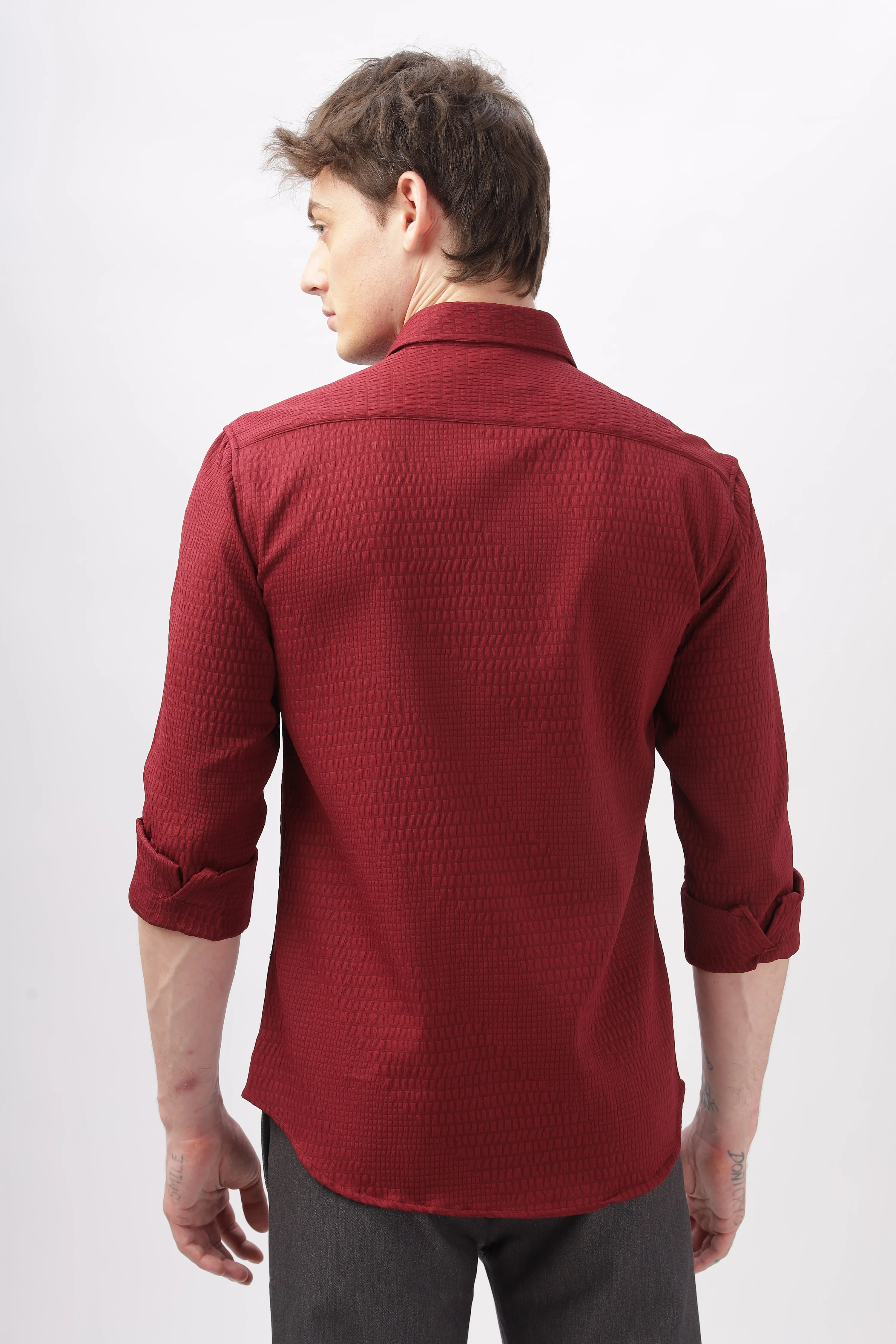 Faux Alligator Print Maroon Textured Shirt