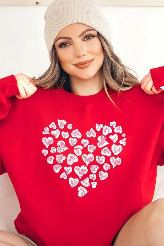 Faux Sequins Leopard Heart Graphic Sweatshirt