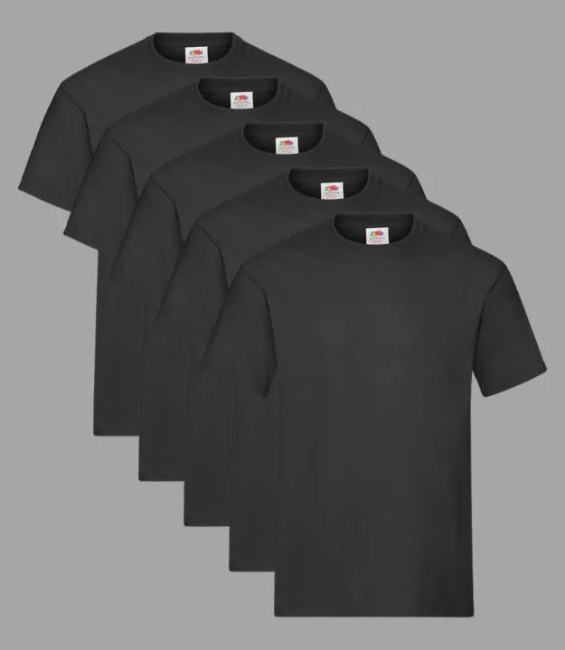 Fruit of the Loom Kid's T-Shirt, Black, 3-4 to 14-15 Years, (Pack of 5)