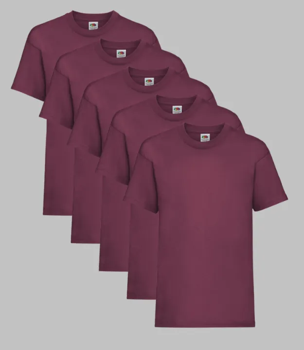 Fruit of the Loom Kid's T-Shirt, Burgundy, 3-4 to 14-15 Years, (Pack of 5)